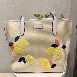 Kate Spade Ash Straw Lemon Zest Tote Handbag Like New!